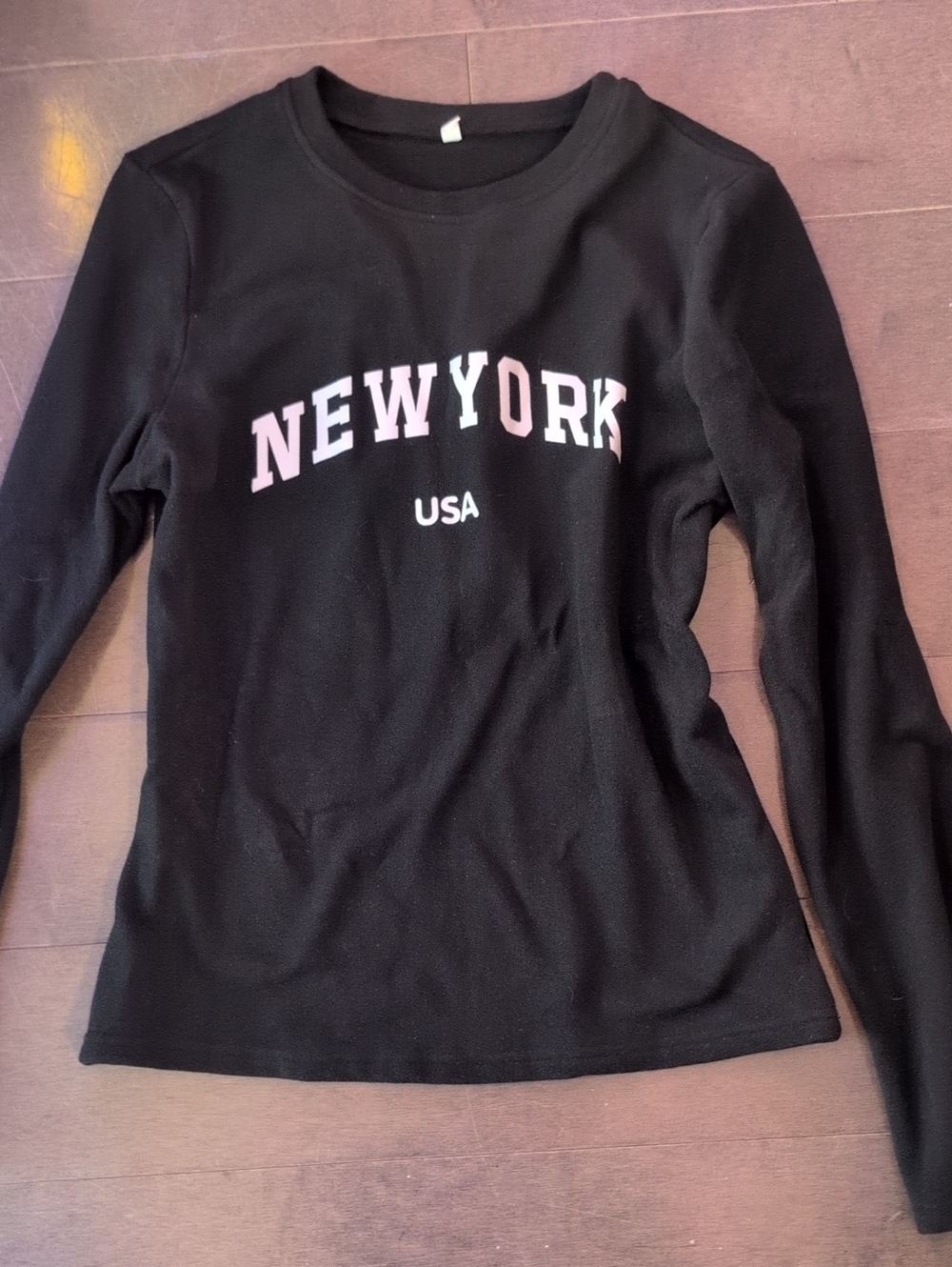 Women's Black Long Sleeve NEWYORK USA Fleece Top